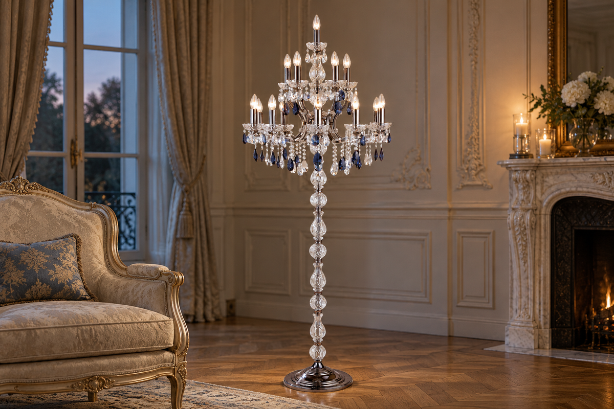 Vloerlamp Blauw, Grijs en Helder kristal