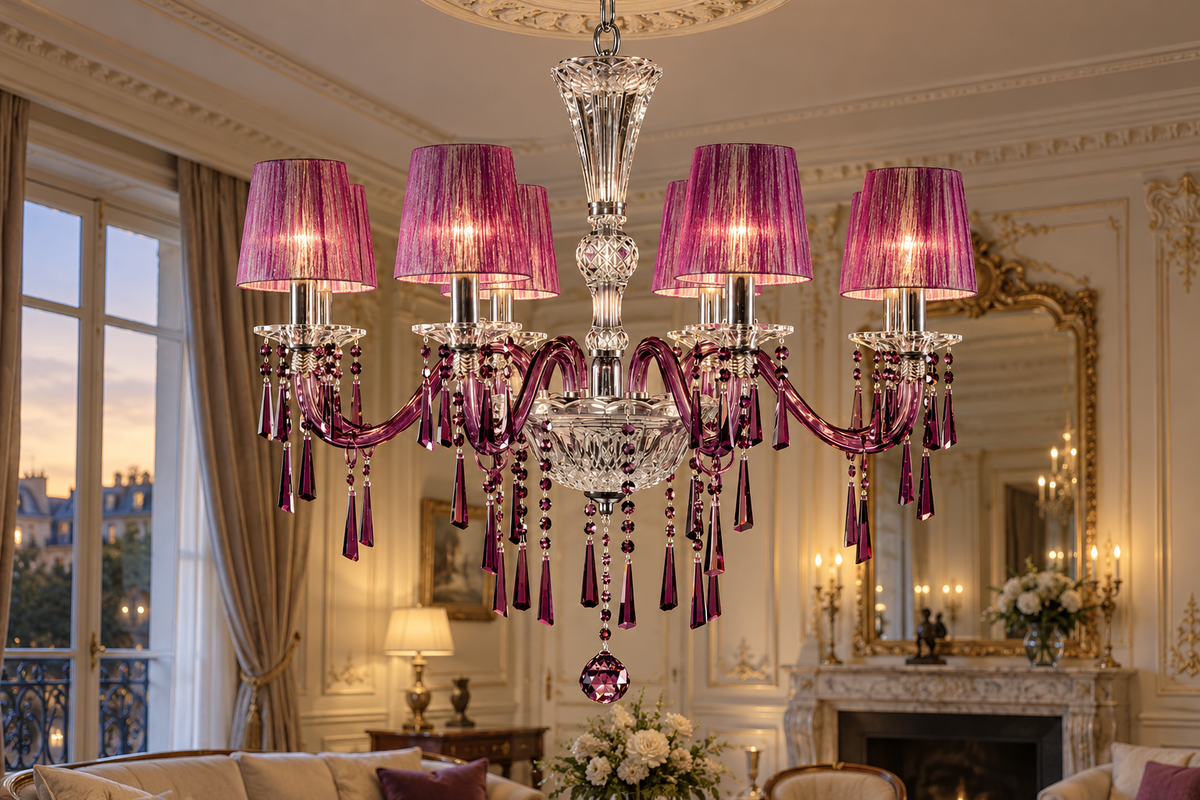 Murano Kroonluchter 8 armen Paars + Kapjes